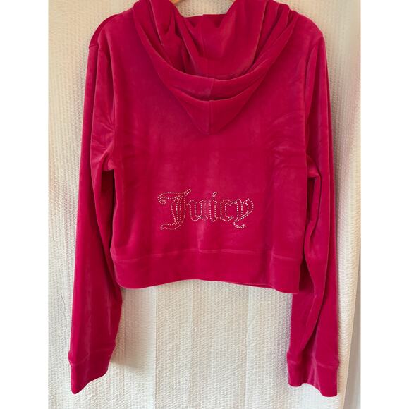 Juicy Couture Hot Pink Velour Y2K Style Hoodie Rhinestone Back Zip Jacket XL NWT - Picture 2 of 13